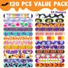 JOYIN 120 PCS Halloween Slap Bracelets Party Favors for Kids - 24 Designs Bracelets for Halloween Decorations, Halloween Treat Bag Stuffers, Non-candy Gift
