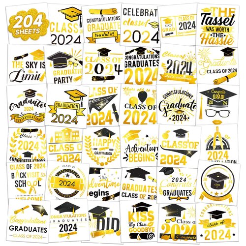 EMOME 204PCS Graduation Party Favors Tattoos, Individually Wrapped Metallic Glitter Temporary Tat...
