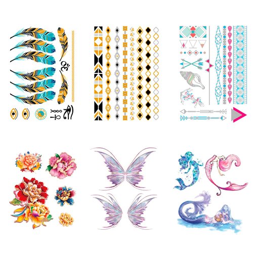 6 Sheet Women DIY Realistic Temporary Tattoos,Strong Adhesive Fake Temporary Tattoo for Birthday Pool Beach Party Decorations Supplies|Girls Face,arm,lower back,Waterproof Tattoo Stickers（Purple）