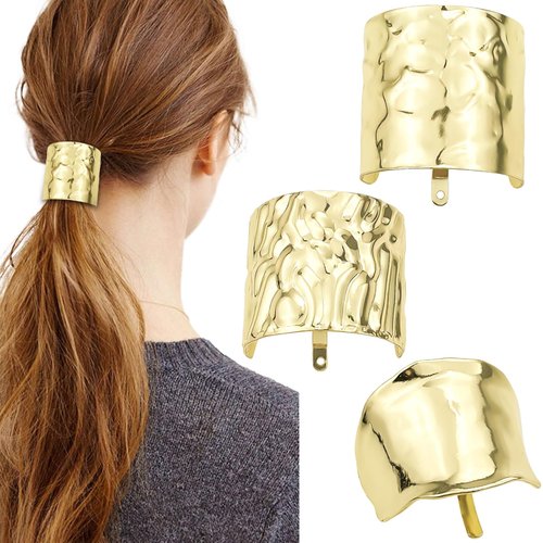3 Pcs Ponytail Holder Hair Clips Lava High Ponytail Buckle Hair Cuff Metal Dress Up Hair Ring for Long Hair Horsetail Hair Ties Ponytail Hair Bands Decorative Accessories for Women (Gold)