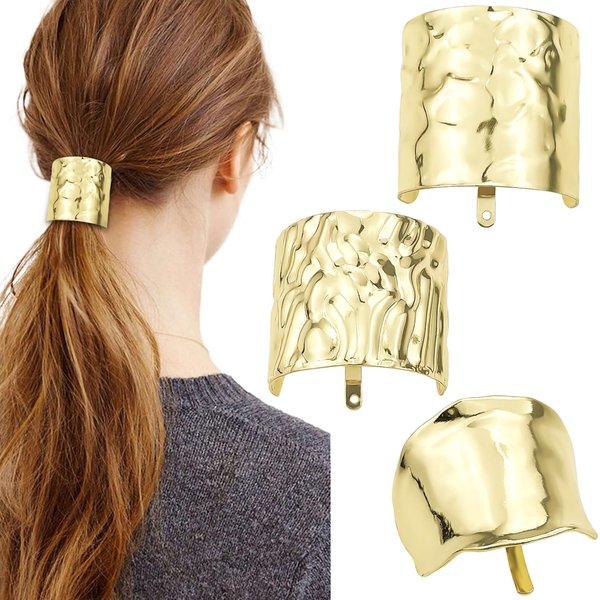 3 Pcs Ponytail Holder Hair Clips Lava High Ponytail Buckle Hair Cuff Metal Dress Up Hair Ring for Long Hair Horsetail Hair Ties Ponytail Hair Bands Decorative Accessories for Women (Gold)
