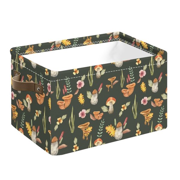 ZiKiLXU Storage Basket Bin Canvas Fabric Compressible Organizer Basket with Handle for Bedroom Nursery Office，14x10x8 In