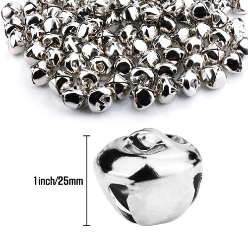 Augshy 120 Pcs 1 Inch/25 mm Christmas Silver Jingle Bells, Craft Bells for Christmas Home Festival Decorations DIY Project