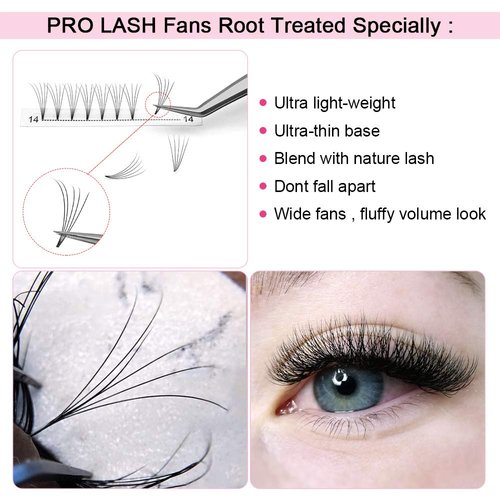 Premade Volume Eyelash Extensions 5D-C-0.07-14 Short Stem Premade Fans Eyelash Extensions 9 to 20 mm Pre made Lash Fans 3D 5D 7D Volume Lash Extensions .07 .10 C D Curl(5D-C-0.07,14mm)