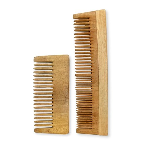 100% Natural and Premium Kacchi Neem Comb Wooden Comb, Wide Tooth Comb for Curls Hair Growth Hairfall Dandruff Control, Comb for Men and Women, Treated with Neem Oil (Regular & Wide Comb)