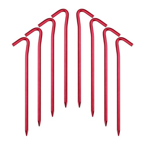 Hikemax 7075 Aluminum Tent Stakes 20 Pack - Ultralight 7 Inch Hook Tent Pegs with Carrying Pouch - Made for Camping Trip, Hiking and Gardening