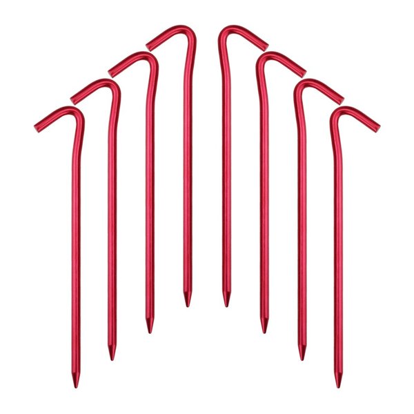 Hikemax 7075 Aluminum Tent Stakes 20 Pack - Ultralight 7 Inch Hook Tent Pegs with Carrying Pouch - Made for Camping Trip, Hiking and Gardening