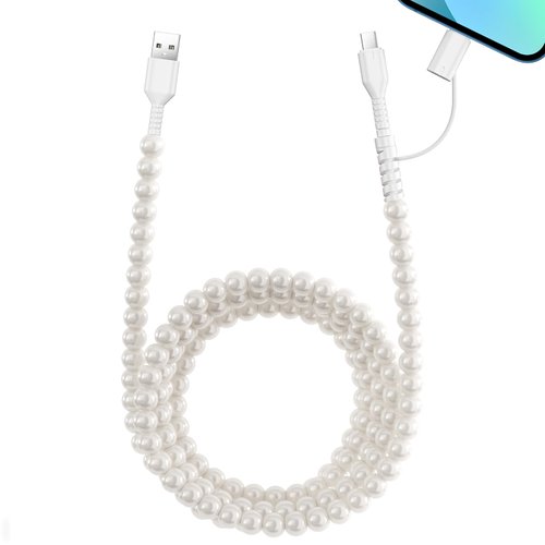 Aolcev USB C Cable 66W 2 in 1 Multi USB to USB C Fast Charging Cable 6.6FT/2M Long Beaded Phone Charger Pearl USB Type C Charger Cord for iPhone 16 Pro 15 14 13 12 Pro Max Plus Galaxy S24 iPad White