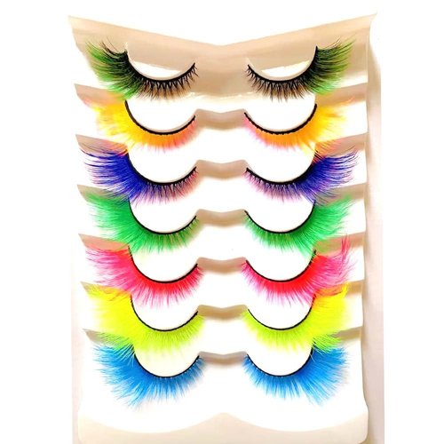 Sunniess Ombre Colored Lashes Cateye Eyelashes Fluffy Wispy Fake Lashes for Halloweens Cosplay Party Stage Make up Faux Mink False Eyelashes 7 Pairs (7ce-01)