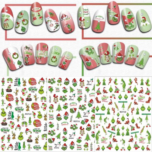 8 Sheets Christmas Nail Art Stickers 3D Xmas Nail Decals Self Adhesive Xmas Tree Bell Winter Nail Stickers Holiday Nail Design Christmas Nail Stickers for Women Girls Christmas Nail Art Decoration