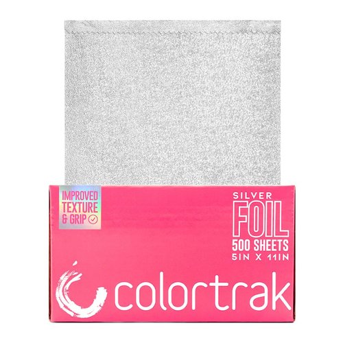 Colortrak Embossed Sheets Silver Aluminum Foil Pop-up Dispenser, 500 Pre-cut Sheets Non-slip Textured Silver 5 x 11 Sheets for Hair Foil Coloring and Highlighting Sheet Applications