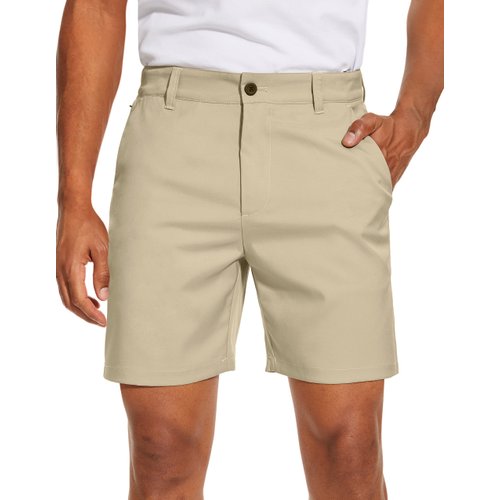 PULI Golf Shorts Men Stretch Hiking Lightweight Summer Dress Beach 7 Inch Inseam Outdoor Quick Dry Casual Khaki 36