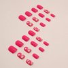 Short Press on Nails Square Fake Nails with White Flower Designs Acrylic Nails Press ons Glossy Glue on Nails Rose Pink Full Cover Stick on Nails for Women 24Pcs