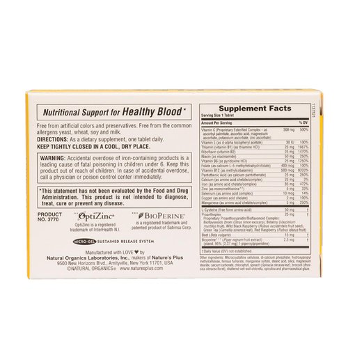 NaturesPlus Hema-Plex Iron - 30 Slow-Release Tablets - 85 mg Chelated Iron - Healthy Red Blood Cells - with Vitamin C & Bioflavonoids - Non GMO, Vegan & Gluten Free - 30 Servings