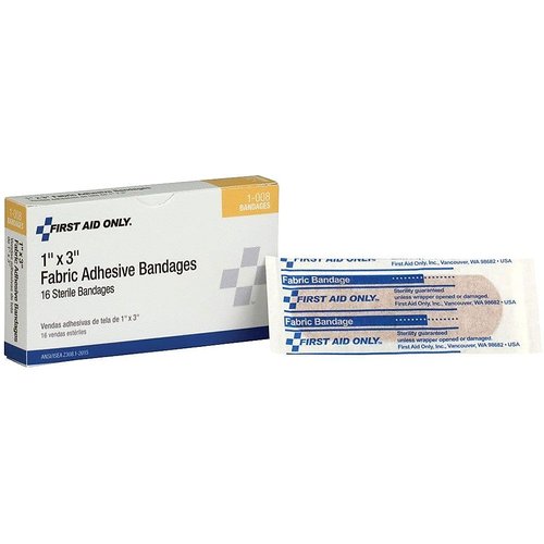 First Aid Only 1-008 Fabric Adhesive Light Woven Flexible Bandage Strip, 3 Length x 1 Width (Box of 16)