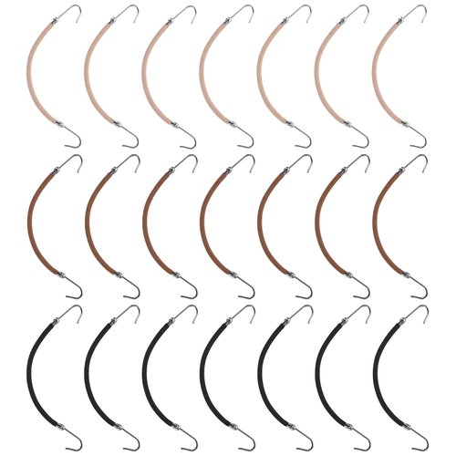 COMNICO Elastic Hook Hair Tie, 21pcs Ponytail Holder Hooks Hair Clips Cord Styling Elastic Band with Hook for Women Girls Thick Curly Hair Long Hair Styling Black Apricot Coffee