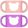 Baby Bottle Handles, Durable Food Grade Silicone Transitional Sippy Cup Handle Grip for Wide-Neck Baby Bottles, Cute Bear Design, Pack of 2, Pink & Purple