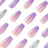 Press on Nails Short Coffin Fake Nails with Sequins Designs Purple Square Full Cover Stick on Nails Glossy False Nails with Glue on Nails for Women 24pcs