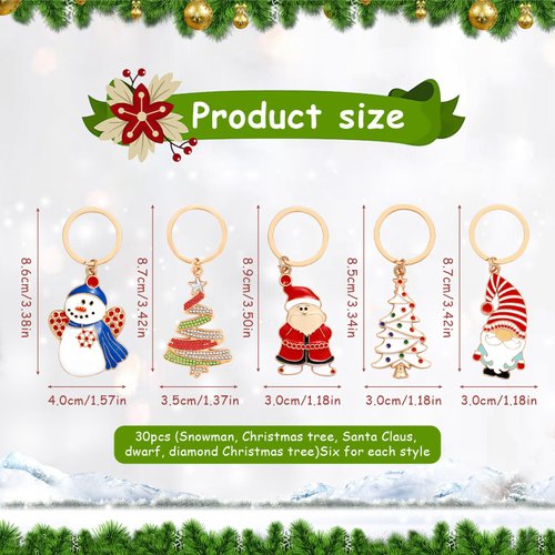 30Pcs Christmas Keychain Bulk Christmas Party Favors Christmas Keychain Santa Claus Keychain Christmas Winter Party Supplies Christmas Gifts Keychains for Students Christmas Classroom Favors