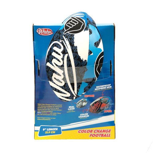 Wahu 100% Waterproof Color Change Beach Football with Real Laces for in and Out of Water Play, 9" Outdoor Football for Pool and Beach Games, Red