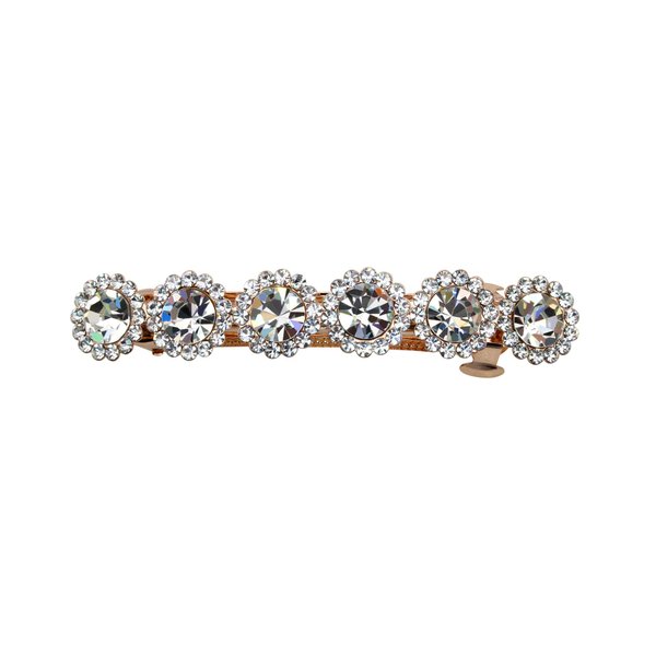 Faship Clear Crystal Rose Gold Plated Floral Small Hair Barrette Clip