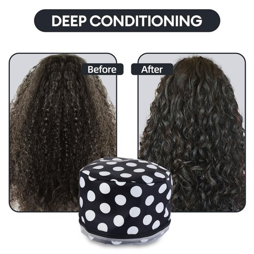 Electric Hair Steamer Cap with 2 Mode Temperature Control, Removable Washable Thermal Spa Hat for Home Hair Care (Black & White)