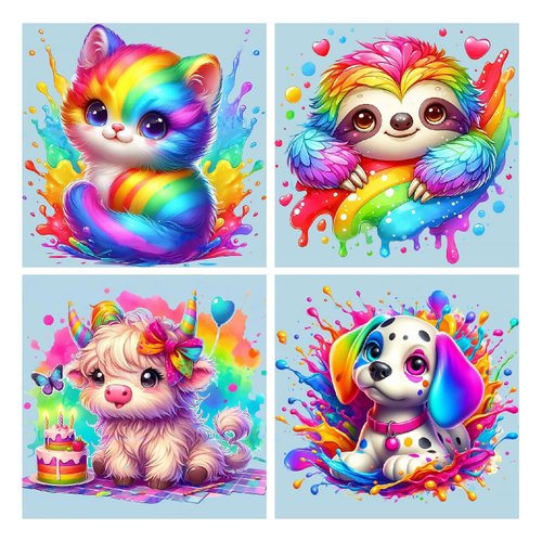 4 Pack Paint by Numbers 8x8 inch - Cute Animals Paint by Number for Kids Ages 4-8-12,Easy DIY Acrylic Oil Painting Kits on Canvas for Children Girls Boys Gifts