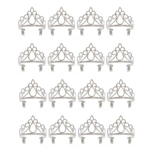BLUE PANDA 12 Pack Silver Tiara for Girls, Princess Dress Up Crown for Kids Costume Birthday Party Favors in Bulk