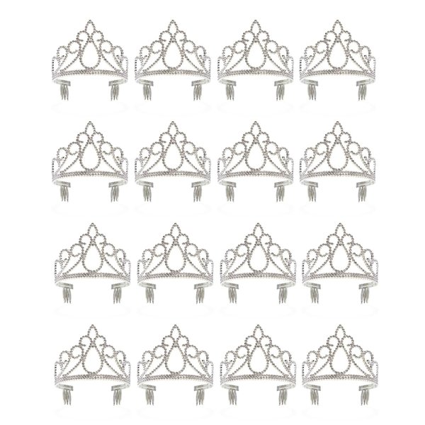 BLUE PANDA 12 Pack Silver Tiara for Girls, Princess Dress Up Crown for Kids Costume Birthday Party Favors in Bulk