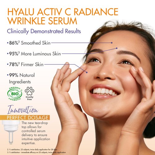 Eau Thermale Jonzac Organic Hyalu Activ C Serum for Face & Eyes - Optimized Vitamin C 5x More Stable With Hyaluronic Acid - Anti-Wrinkle - Brighter & Plumped Skin - 1.01 Fl Oz