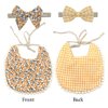 Esumun Baby Girls Reversible Floral Print Bibs Saliva Towel Set, Flounce Edged Burp Cloth and Bow Headband for Newborn Infant Toddlers(SET B)