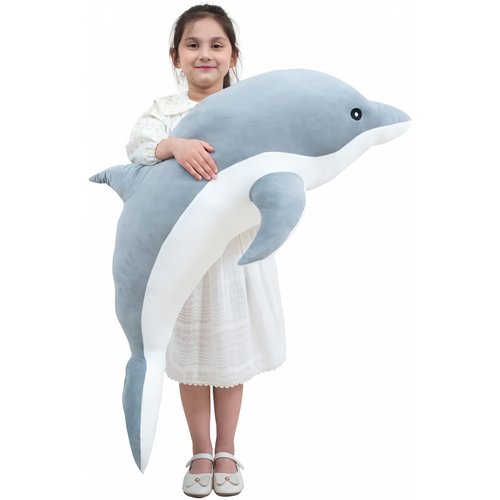 Kekeso Dolphin Stuffed Animal Plush Pillow, Giant Dolphin Plush Toy Soft Whale Hugging Pillow Stuffed Dolphin Pillow for Children Girls (Gray,100cm/39.37inch)