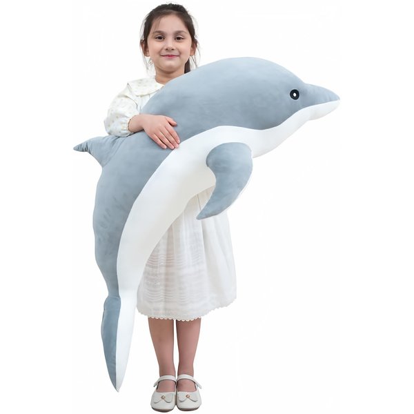 Kekeso Dolphin Stuffed Animal Plush Pillow, Giant Dolphin Plush Toy Soft Whale Hugging Pillow Stuffed Dolphin Pillow for Children Girls (Gray,100cm/39.37inch)