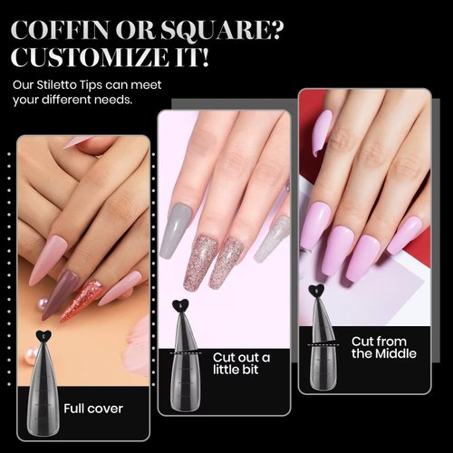 Beetles Poly Extension Gel Dual Nail Forms - 144 Pcs Builder Flat Stiletto Molds Coffin False Tips for Gel Manicure Nail Art Design Salon DIY at Home