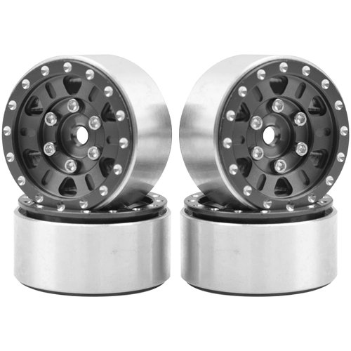 4Pack HIRCQOO 1.0" SCX24 Beadlock Wheels Rim 7mm Hex Wheel Rims Compatible with Axial 1/24 AXI90081 AXI00002V2 C10 Gladiator RC Micro Beadlock Wheels Crawler Car (Black)