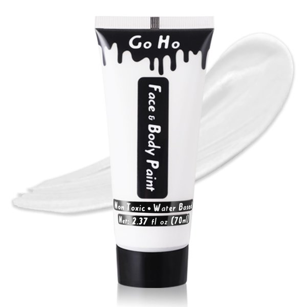 Go Ho Professional Cream White Face Paint Washable(2.37oz),Water Based White Body Paint Makeup,White Makeup for Halloween Cosplay SFX Goth Vampire Zombie Clown Makeup