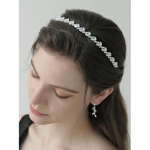 Xerling Sparkly Zircon Crystal Hair Band Tiny Pearl Headband Headdress Women Wedding Hair Jewelry Silver Rhinestones Headpiece for Girls Party (Type C)