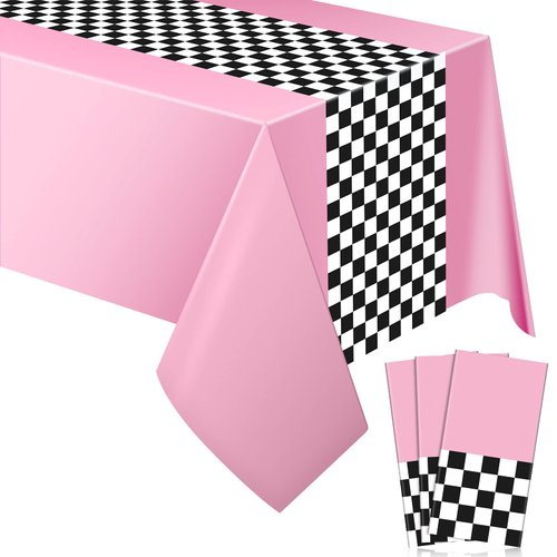 Irenare Car Birthday Party Supplies Racing Party Decorations 50s Party Tablecloth Racetrack Table Runner Table Covers for Kids Boy Car Theme Birthday Party, 54 x 108 Inch (Pink,3 Sheets)