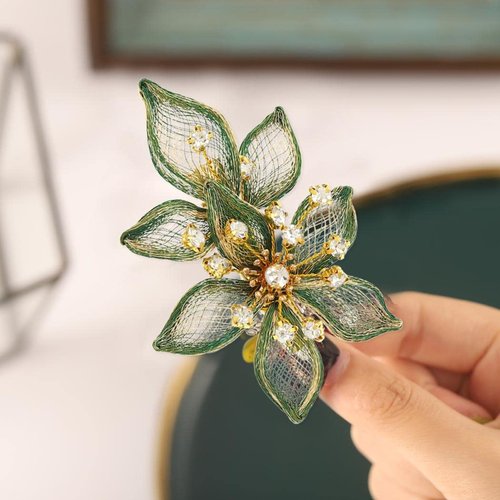 Casdre Flower Bridal Hair Clip Rhinestone Bride Wedding Hair Piece Crystal Hair Barratte Evening Party Hair Accessories for Women and Girls(B Green)