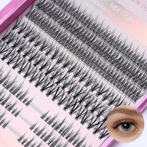 MLEN DIARY 255 Clusters Individual Lashes 12-14mm Cluster Lashes Natural False Eyelashes 3 in 1 Mink Eyelash Extension DIY Kit