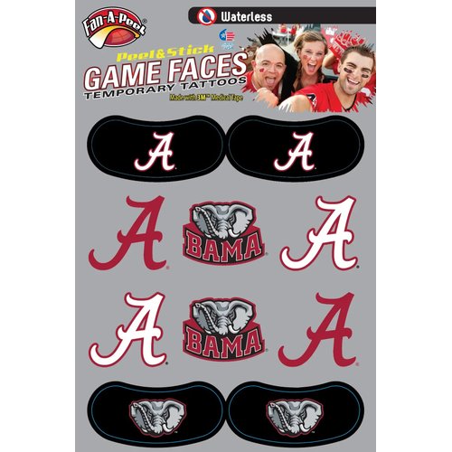 Fan A Peel Alabama – Waterless Peel & Stick Temporary Tattoos – 10-Piece Combo – 6 Spirit Tattoos & 4 Eye Strips, Red