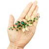 BETITETO Bridal Hair Comb Emerald Green Crystal Gold Leaf Vine Hair Piece Accessories for Wedding Bride Women Party (Emerald Green)
