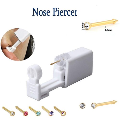 Silver Angel Nose Piercing Kit Gold Color 20G Nose Stud Disposable 16L Steel Needles Piercing Safety Self Body Piercing Kit Tool (1 Pack)