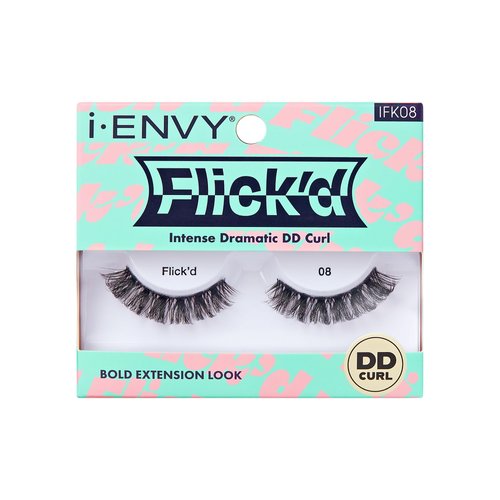 i-ENVY False Lashes Flick'd D-Curl Strip Lashes Volume Bouncy Natural Clear Band Cat Eye Dramatic Trendy Extensions Reusable Eye Lashes (08)