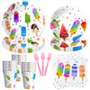 Xenorik Popsicle Birthday Plates And Napkins Party Supplies - Ice Cream Popsicle Party Decorations Dinnerware, Plate, Cup, Napkin, Fork, Summer Popsicle Baby Shower Decorations Tableware | Serve 24