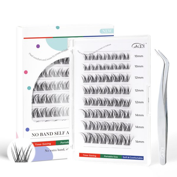 GAQQI Self Adhesive Eyelashes Clusters, No Glue Lash Clusters 10-16mm Wispy & Wet Cluster Lashes, No Band Press On Lashes, More Comfortable & Stronger Hold (Rabbit）