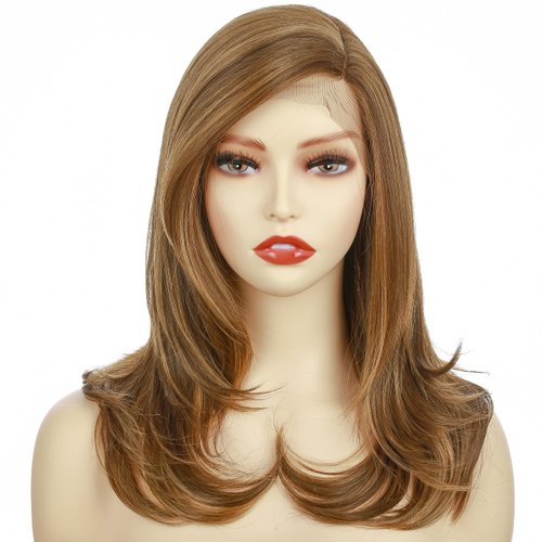 Onedor 18 Inch Kanekalon Futura Synthetic Hair 130% Density Straight Lace Front Side Part Long Wigs (Light Brown Evenly Blended with Dark Natural Blonde-RL12/16)