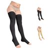 Ziperior Thigh High 20-30 mmHg Compression Wide Calf Inside Leg Zipper Open Toe (Black, 2X-Large)