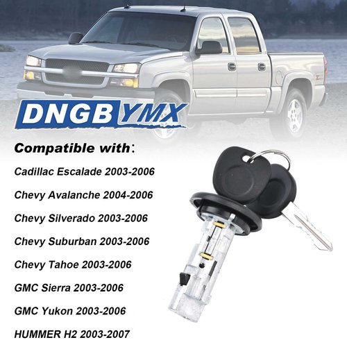 Ignition Switch Lock Cylinder with Pair Front Door Lock Cylinder Compatible with 2003-2006 Chevy Silverado Suburban GMC Sierra Yukon Cadillac Escalade Replace OE# 707835 + 706592 X2 + 598007 X2