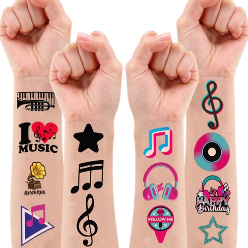 (96PCS) Music Note Notes Musical Motivational Temporary Tattoos Birthday Themed Party Supplies Decorations Favors Cute Instrument Stickers Tattoo Gifts for Kids Girls Boys Decor Class Reward Christmas